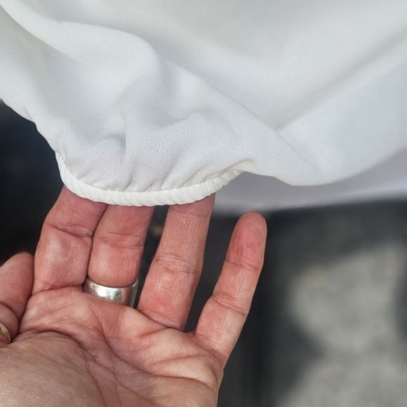 Express Flounce Sleeve Double Strap Back Ivory Blouse Elastic Waist Wmn's Sz M - Picture 3 of 5